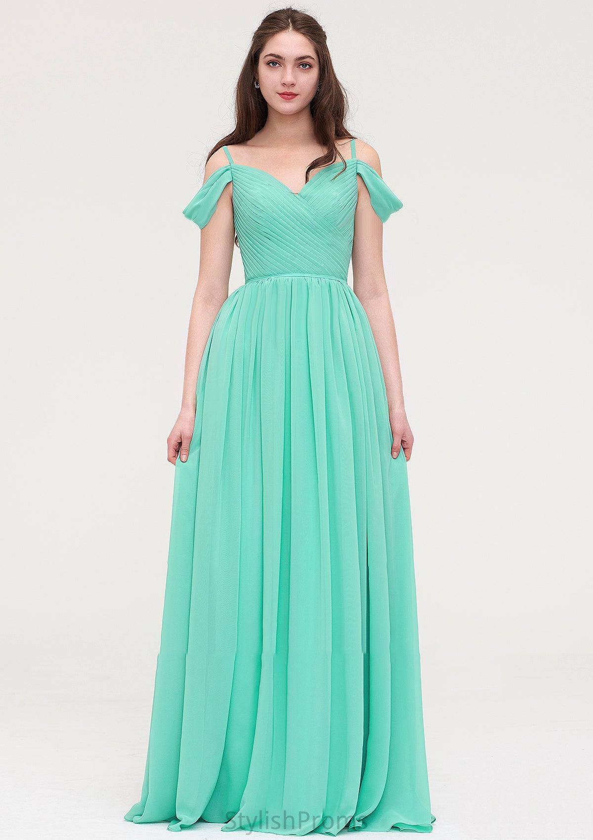 Sweetheart Sleeveless Long/Floor-Length Chiffon A-line/Princess Bridesmaid Dresses With Pleated Cristal HQP0025422