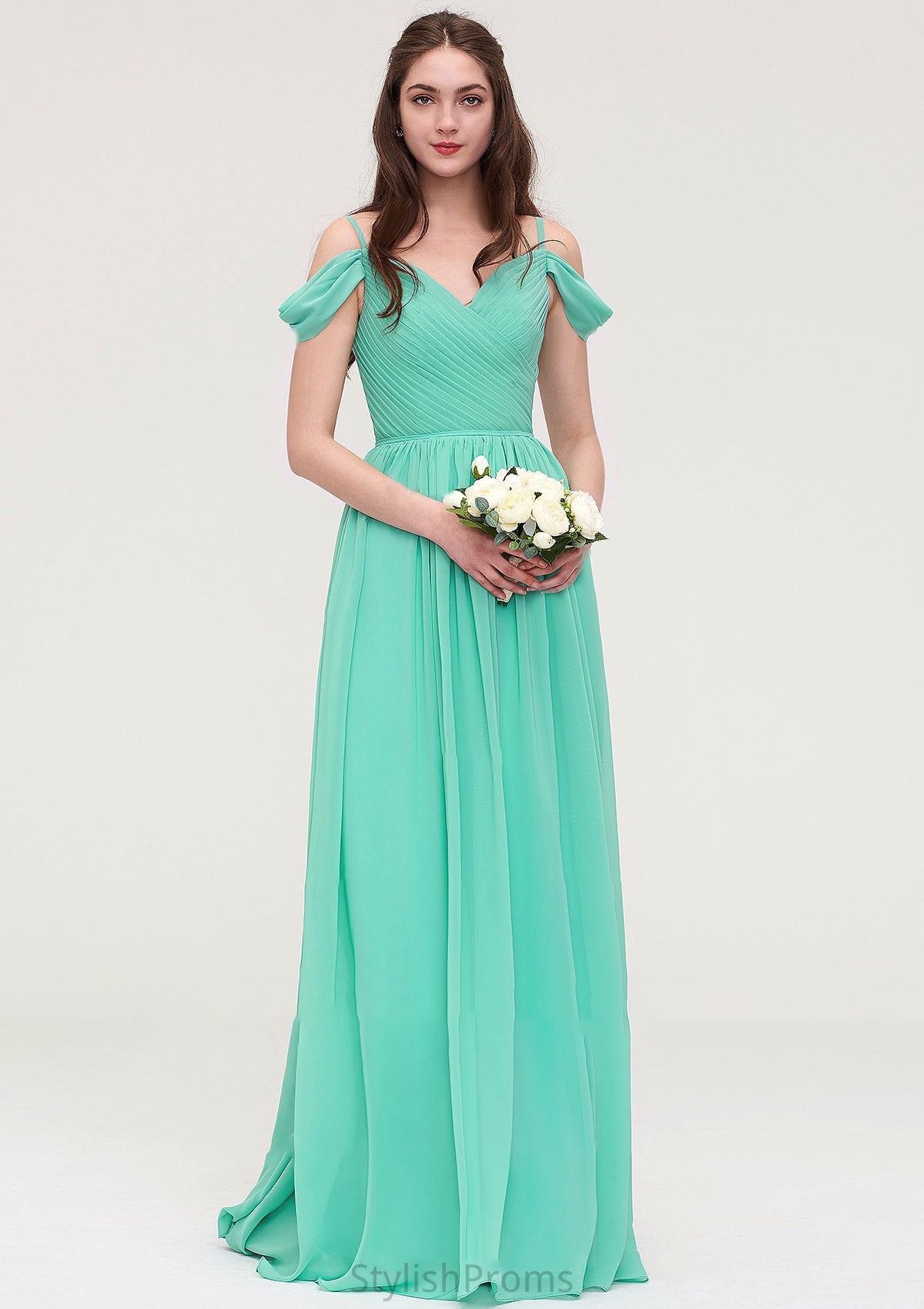 Sweetheart Sleeveless Long/Floor-Length Chiffon A-line/Princess Bridesmaid Dresses With Pleated Cristal HQP0025422