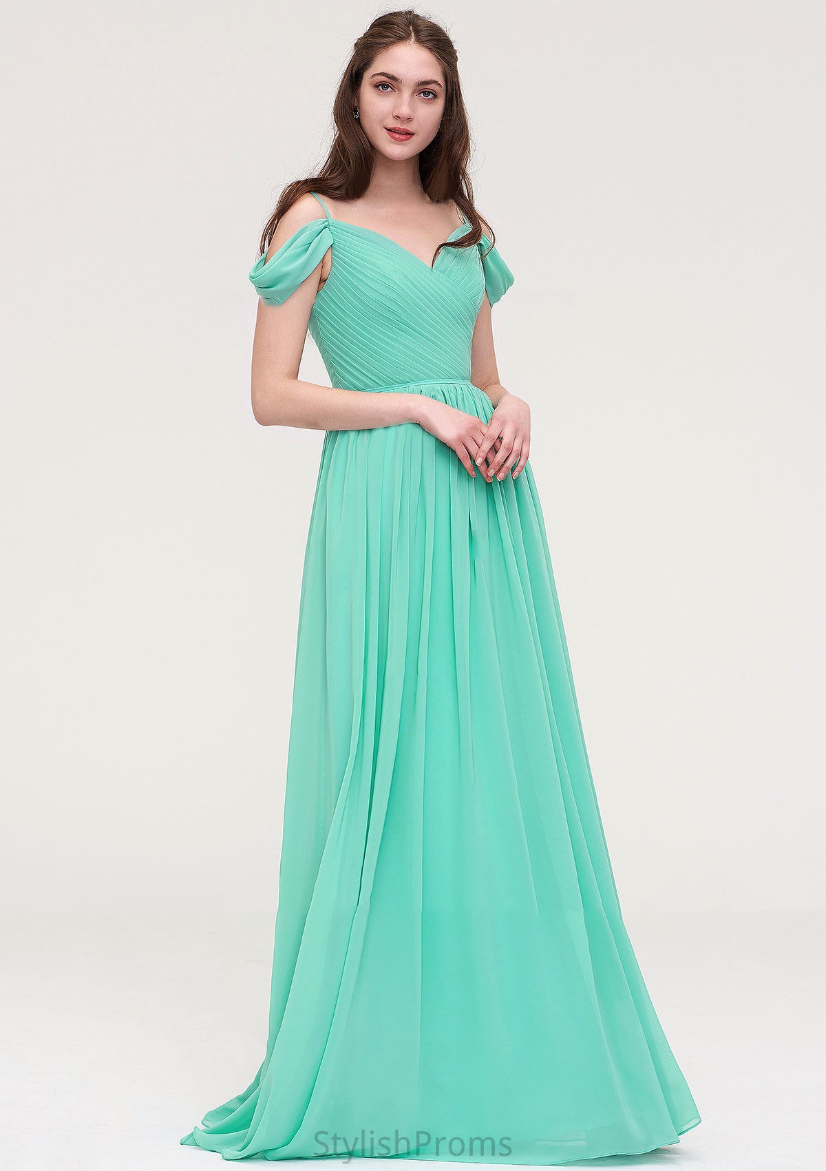 Sweetheart Sleeveless Long/Floor-Length Chiffon A-line/Princess Bridesmaid Dresses With Pleated Cristal HQP0025422