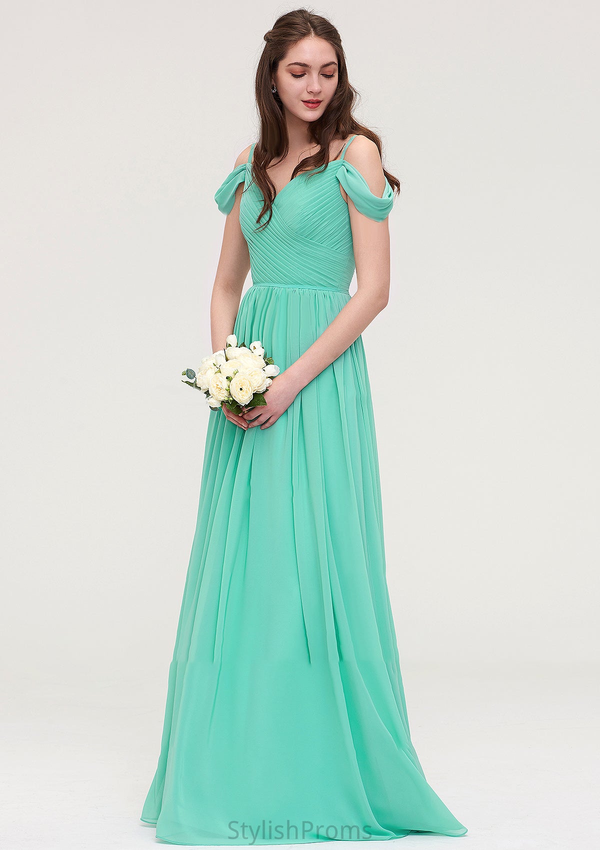 Sweetheart Sleeveless Long/Floor-Length Chiffon A-line/Princess Bridesmaid Dresses With Pleated Cristal HQP0025422