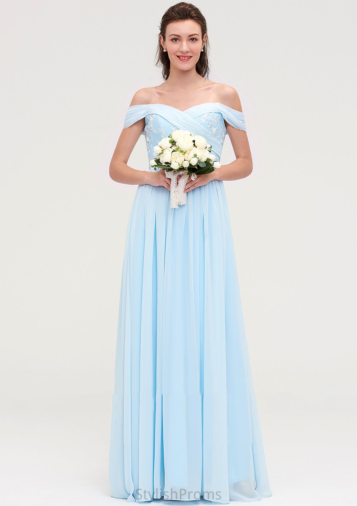 Off-the-Shoulder Sleeveless Chiffon A-line/Princess Long/Floor-Length Bridesmaid Dresseses With Pleated Appliqued Abbigail HQP0025431