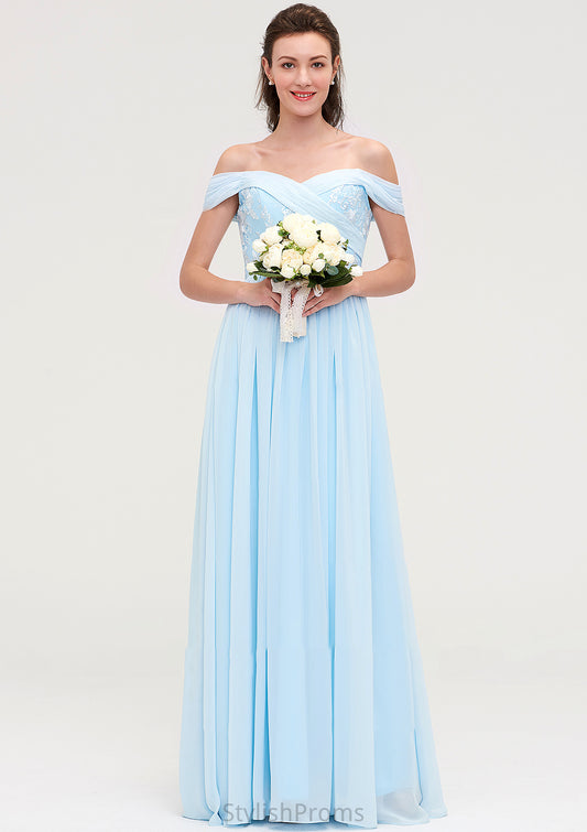 Off-the-Shoulder Sleeveless Chiffon A-line/Princess Long/Floor-Length Bridesmaid Dresseses With Pleated Appliqued Abbigail HQP0025431