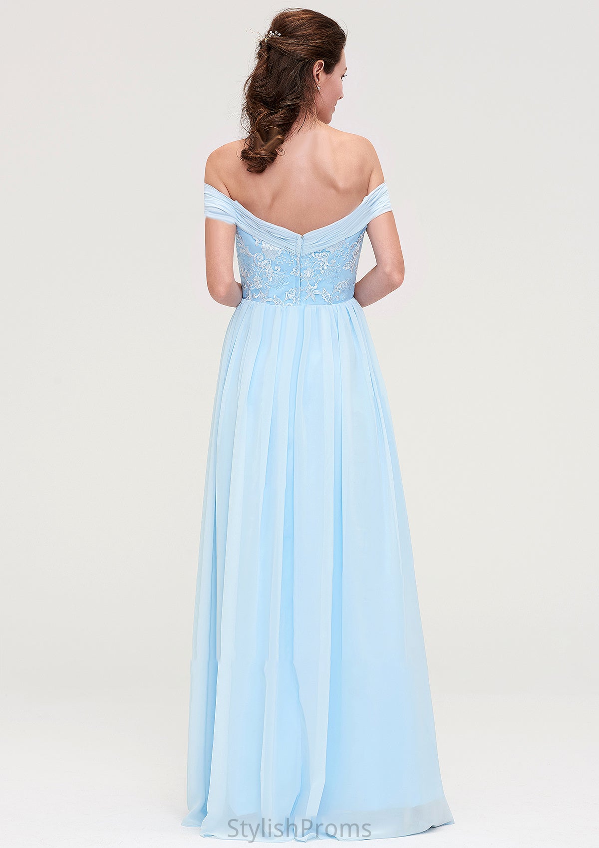 Off-the-Shoulder Sleeveless Chiffon A-line/Princess Long/Floor-Length Bridesmaid Dresseses With Pleated Appliqued Abbigail HQP0025431