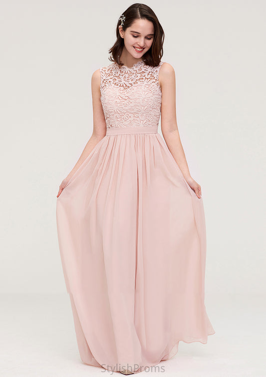 Sleeveless Scalloped Neck Long/Floor-Length Chiffon A-line/Princess Bridesmaid Dresses With Lace Kit HQP0025434