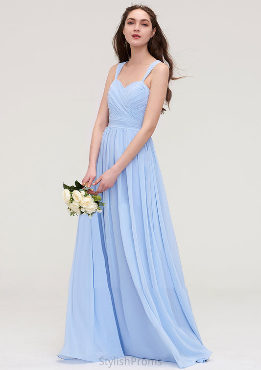 Sleeveless Sweetheart Long/Floor-Length Chiffon A-line/Princess Bridesmaid Dresses With Pleated Ivy HQP0025437