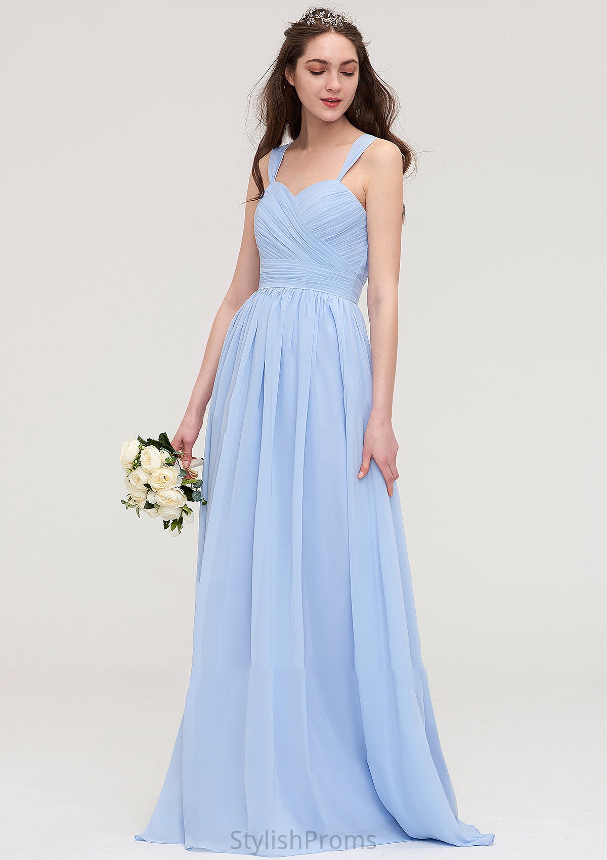 Sleeveless Sweetheart Long/Floor-Length Chiffon A-line/Princess Bridesmaid Dresses With Pleated Ivy HQP0025437