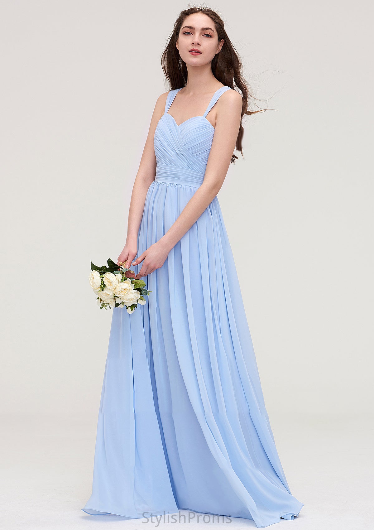 Sleeveless Sweetheart Long/Floor-Length Chiffon A-line/Princess Bridesmaid Dresses With Pleated Ivy HQP0025437