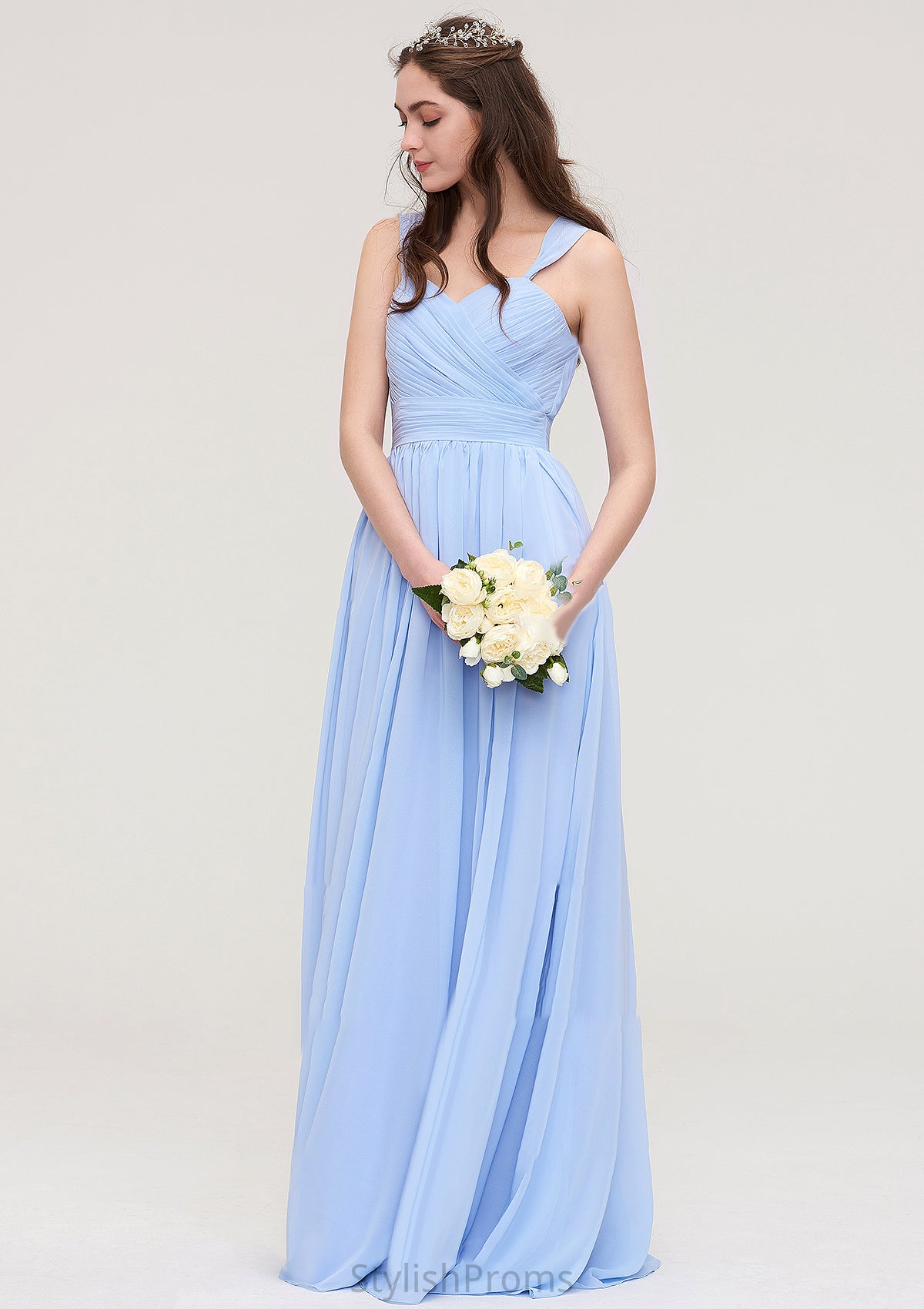 Sleeveless Sweetheart Long/Floor-Length Chiffon A-line/Princess Bridesmaid Dresses With Pleated Ivy HQP0025437