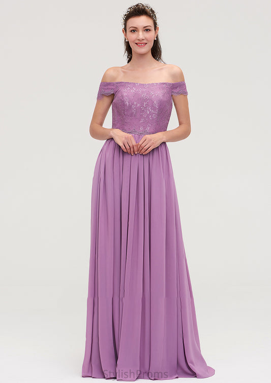 Sleeveless Off-the-Shoulder Long/Floor-Length Chiffon A-line/Princess Bridesmaid Dresseses With Appliqued Elianna HQP0025442