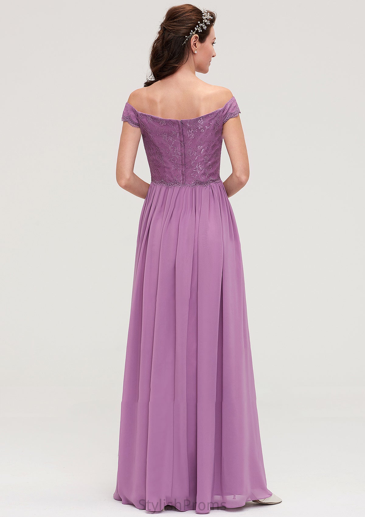 Sleeveless Off-the-Shoulder Long/Floor-Length Chiffon A-line/Princess Bridesmaid Dresseses With Appliqued Elianna HQP0025442