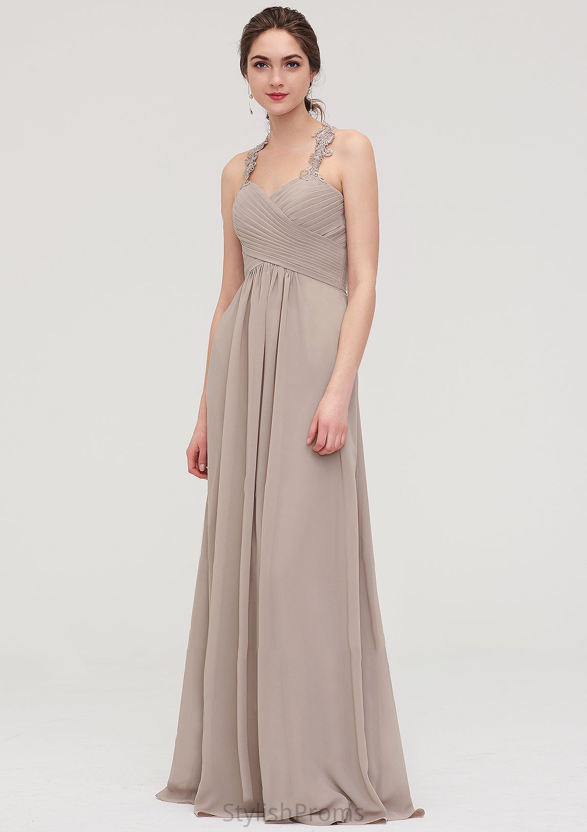 Sleeveless Sweetheart Long/Floor-Length Chiffon A-line/Princess Bridesmaid Dresses With Pleated Lace Alina HQP0025457