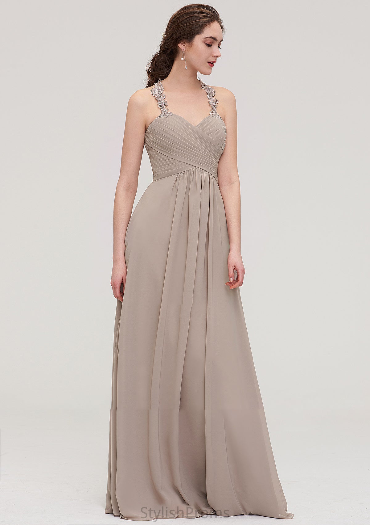 Sleeveless Sweetheart Long/Floor-Length Chiffon A-line/Princess Bridesmaid Dresses With Pleated Lace Alina HQP0025457