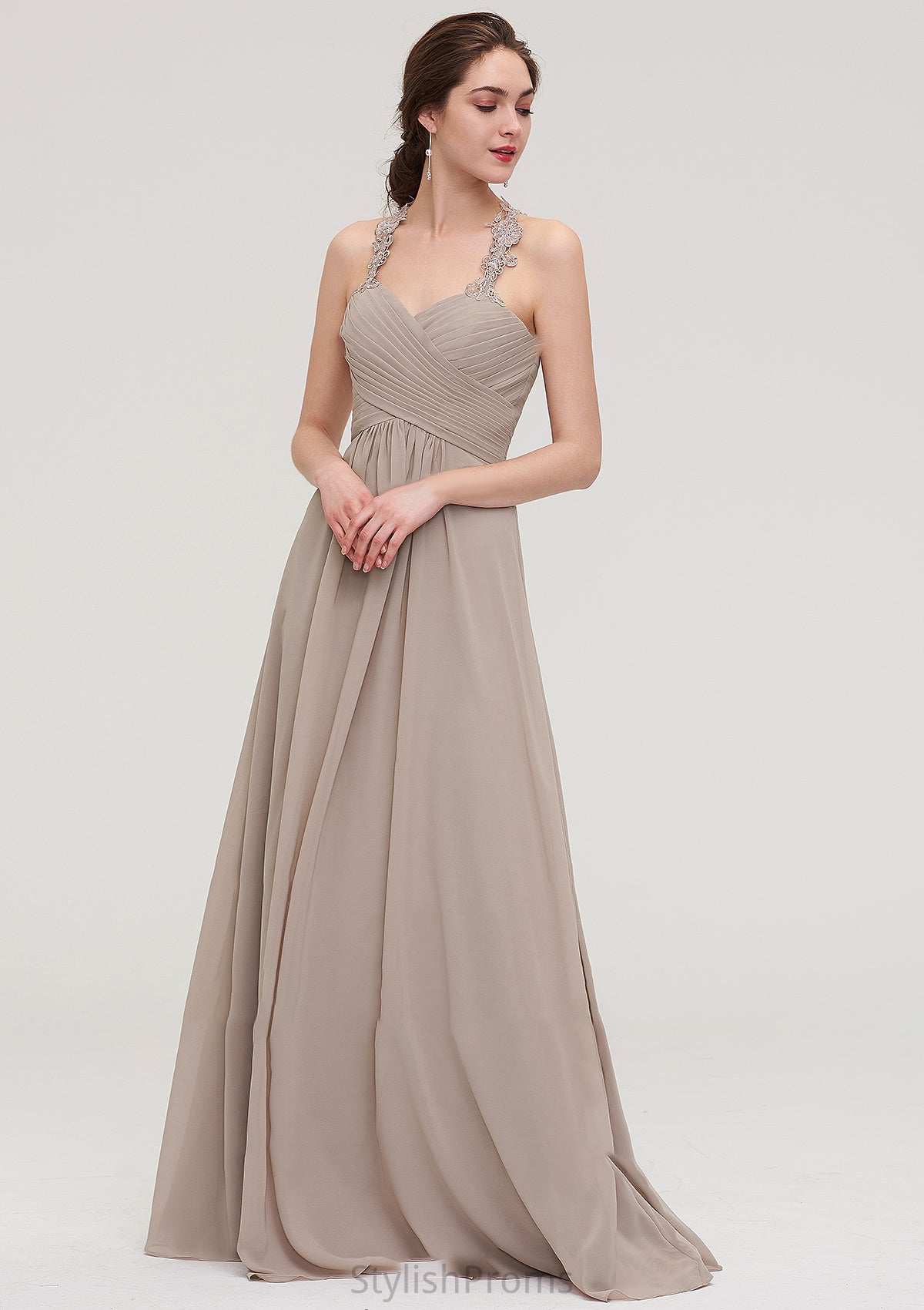 Sleeveless Sweetheart Long/Floor-Length Chiffon A-line/Princess Bridesmaid Dresses With Pleated Lace Alina HQP0025457