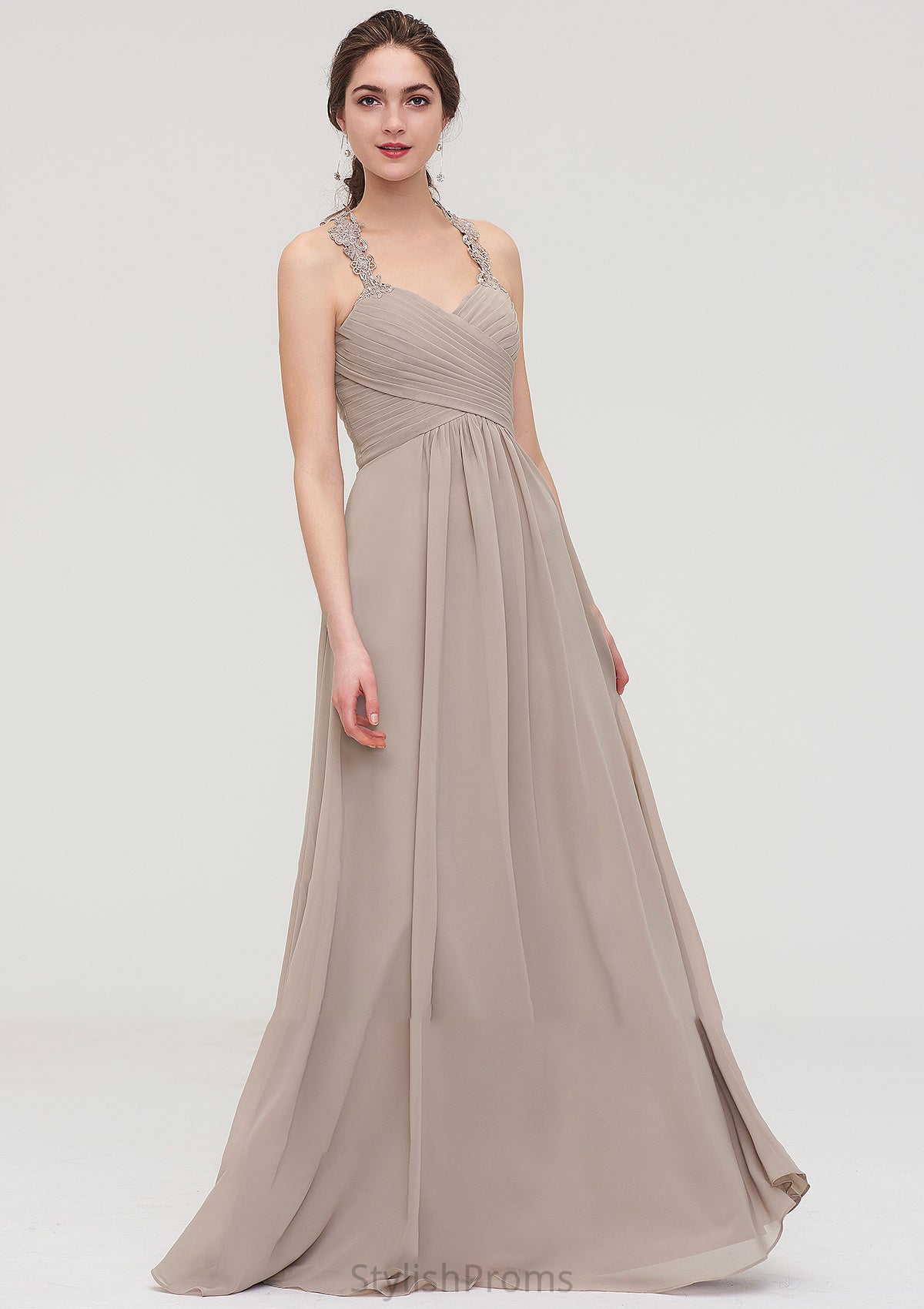 Sleeveless Sweetheart Long/Floor-Length Chiffon A-line/Princess Bridesmaid Dresses With Pleated Lace Alina HQP0025457