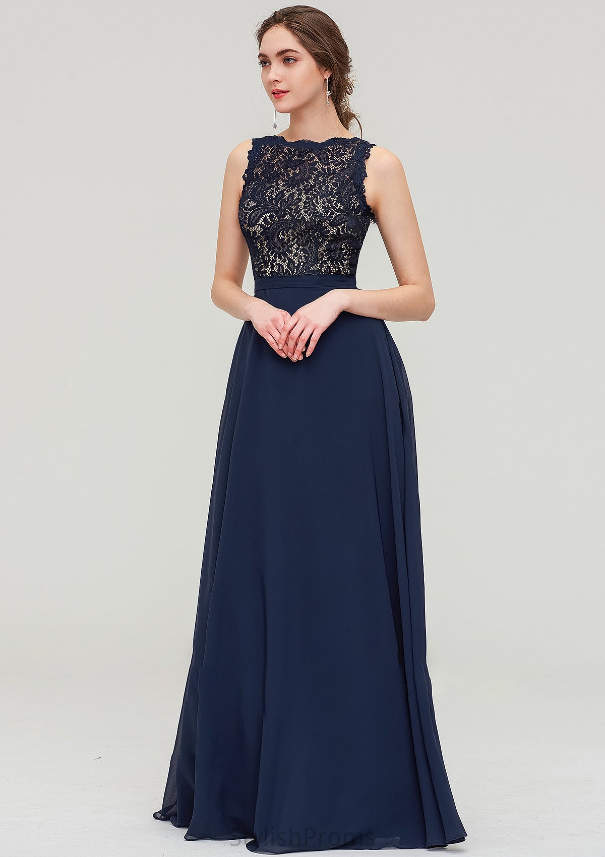 Sleeveless Bateau Long/Floor-Length  Chiffon A-line/Princess Bridesmaid Dresses With Sashes Lace Cristal HQP0025471