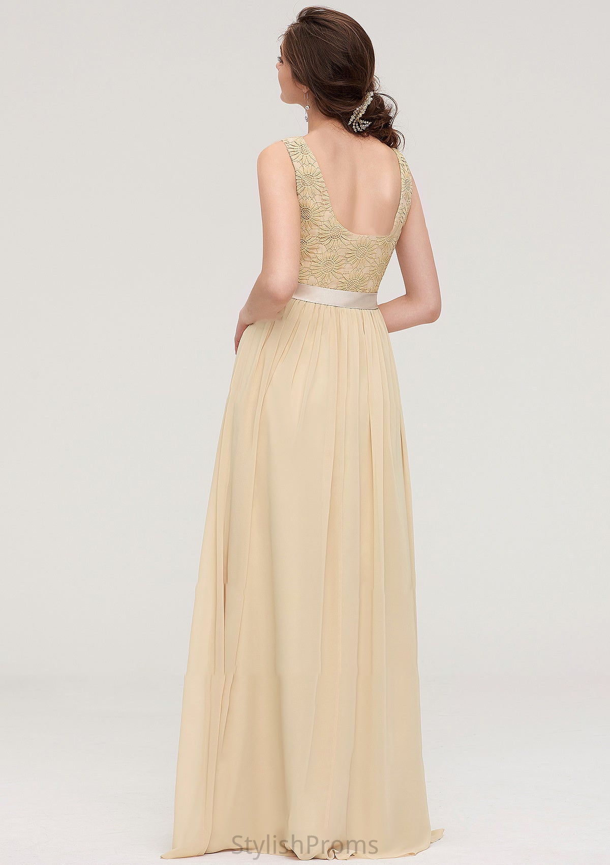 Bateau Sleeveless A-line/Princess Chiffon Long/Floor-Length Bridesmaid Dresses With Sashes Lace Callie HQP0025472