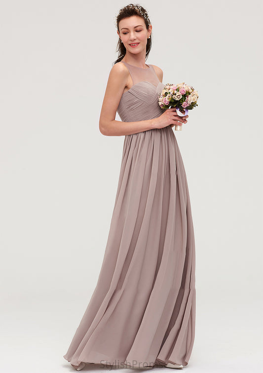 Sleeveless A-line/Princess Chiffon Long/Floor-Length Bridesmaid Dresseses With Pleated Athena HQP0025479