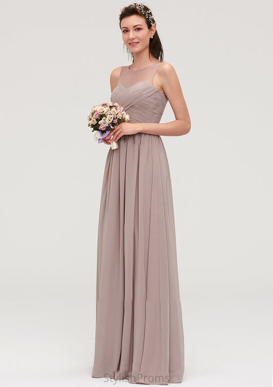 Sleeveless A-line/Princess Chiffon Long/Floor-Length Bridesmaid Dresseses With Pleated Athena HQP0025479