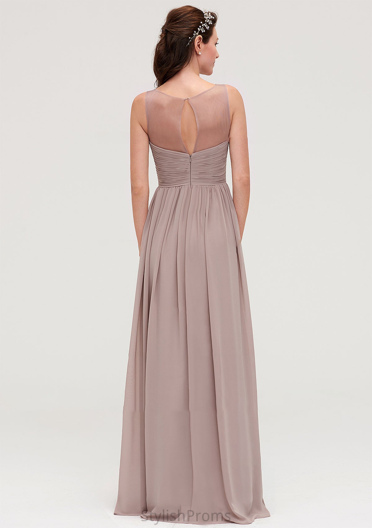 Sleeveless A-line/Princess Chiffon Long/Floor-Length Bridesmaid Dresseses With Pleated Athena HQP0025479