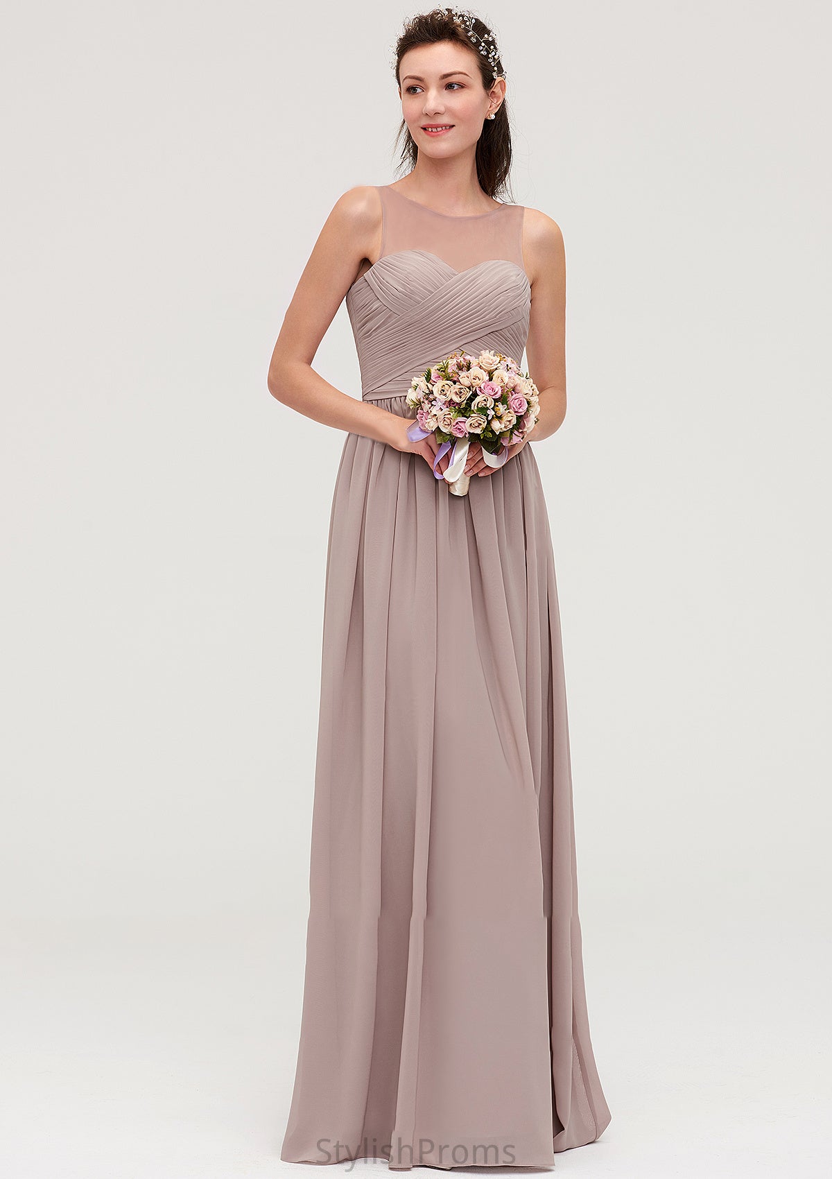 Sleeveless A-line/Princess Chiffon Long/Floor-Length Bridesmaid Dresseses With Pleated Athena HQP0025479