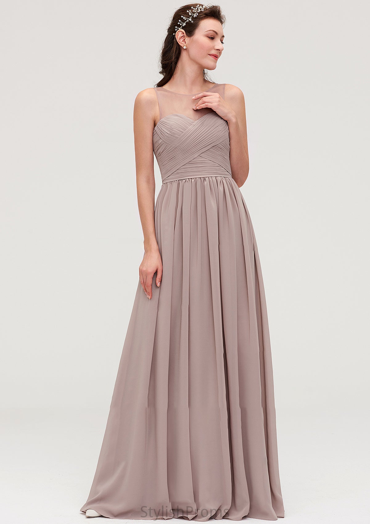 Sleeveless A-line/Princess Chiffon Long/Floor-Length Bridesmaid Dresseses With Pleated Athena HQP0025479