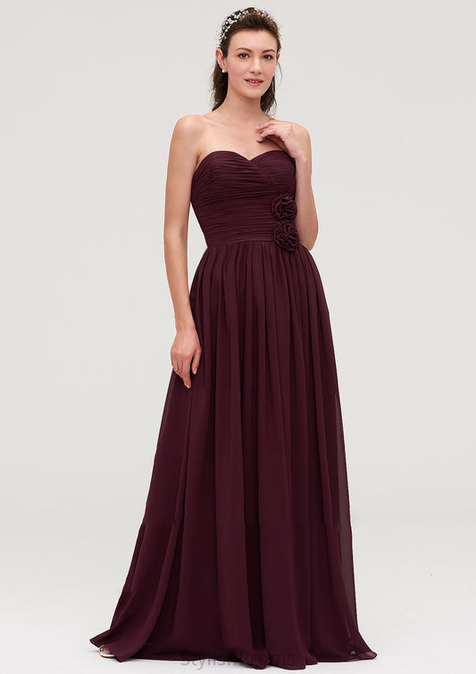 Sweetheart Sleeveless Long/Floor-Length Chiffon A-line/Princess Bridesmaid Dresses With Pleated Nell HQP0025490