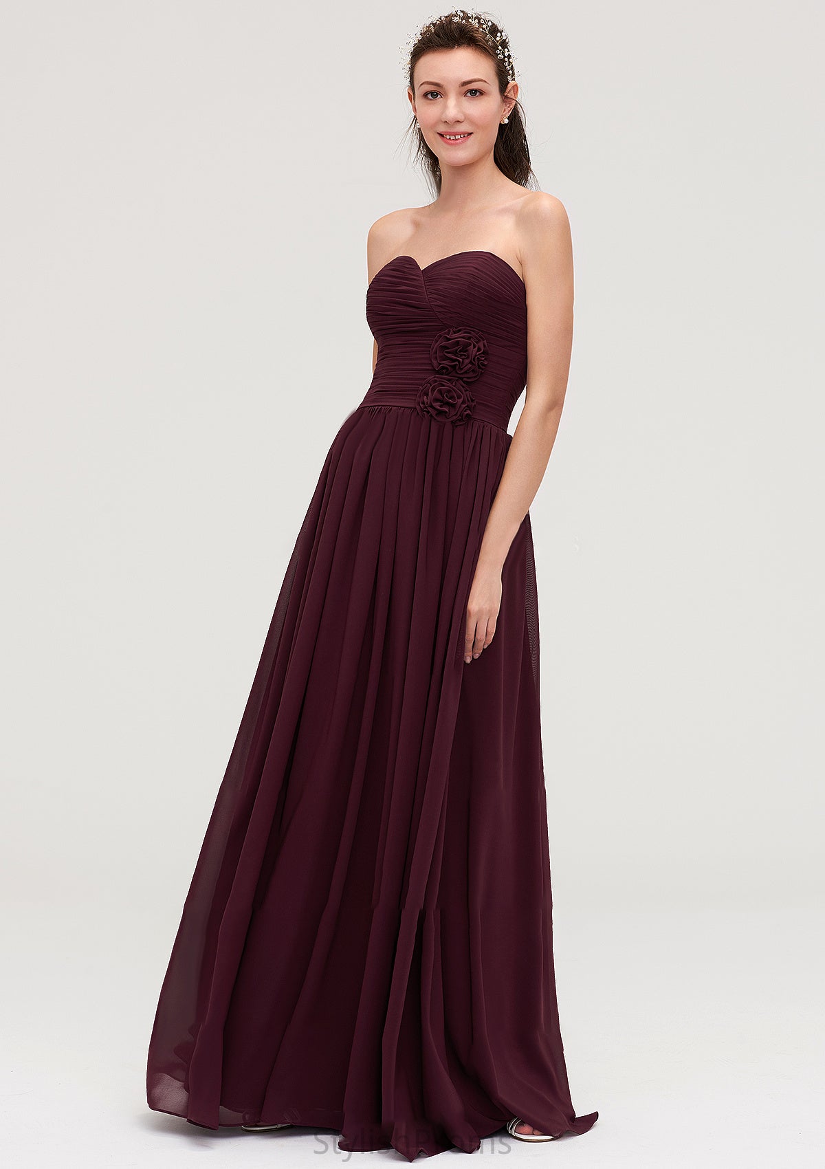 Sweetheart Sleeveless Long/Floor-Length Chiffon A-line/Princess Bridesmaid Dresses With Pleated Nell HQP0025490