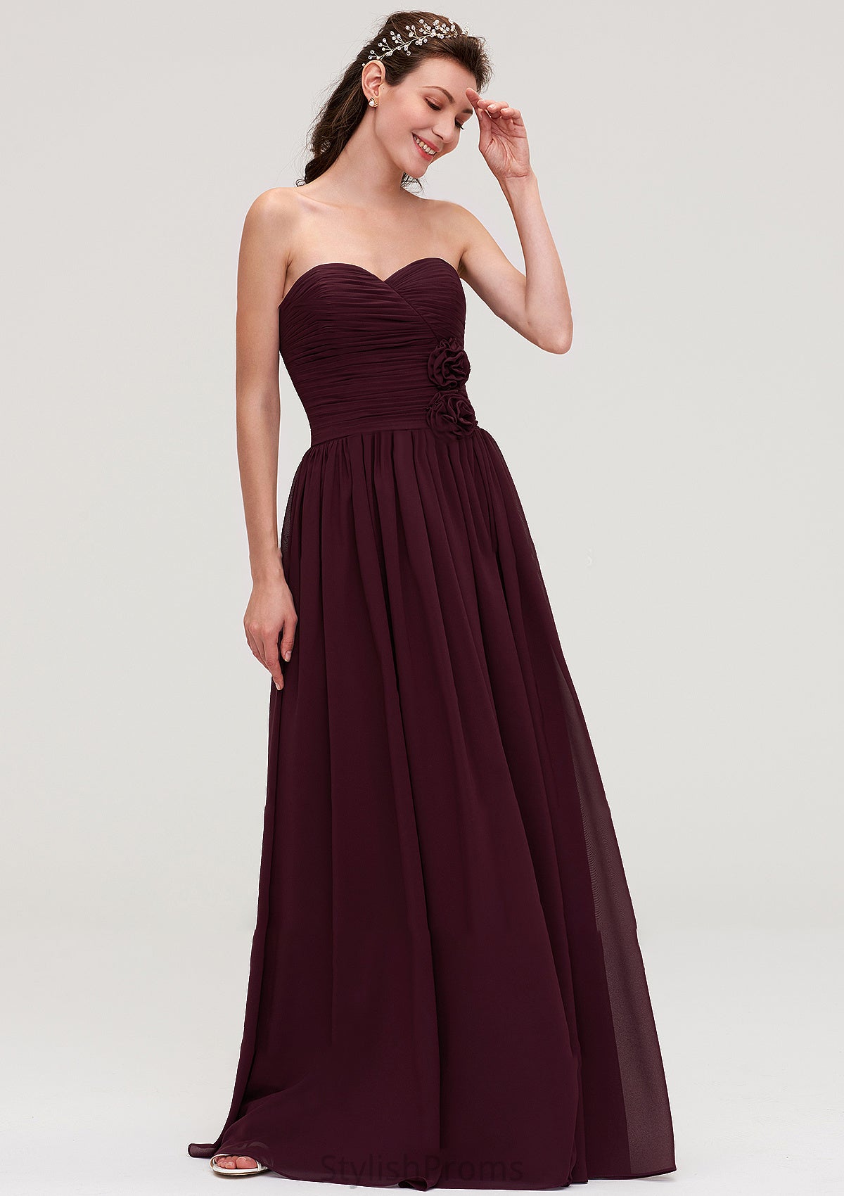 Sweetheart Sleeveless Long/Floor-Length Chiffon A-line/Princess Bridesmaid Dresses With Pleated Nell HQP0025490