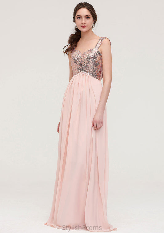 Sleeveless Long/Floor-Length Sweetheart A-line/Princess Chiffon Bridesmaid Dresses With Pleated Sequins Jordin HQP0025494