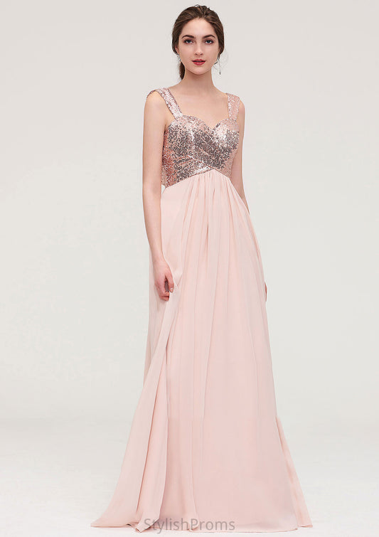 Sleeveless Long/Floor-Length Sweetheart A-line/Princess Chiffon Bridesmaid Dresses With Pleated Sequins Jordin HQP0025494