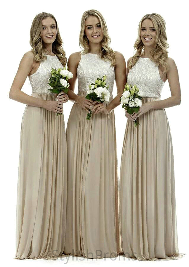 Bateau A-Line/Princess Long/Floor-Length Chiffon Bridesmaid Dresses With Lace Ashanti HQP0025503