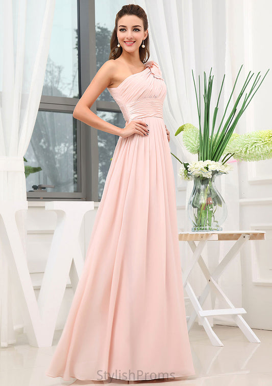 Sleeveless One-Shoulder Long/Floor-Length A-line/Princess Chiffon Bridesmaid Dresses With Pleated Shoulder Flower Katrina HQP0025507