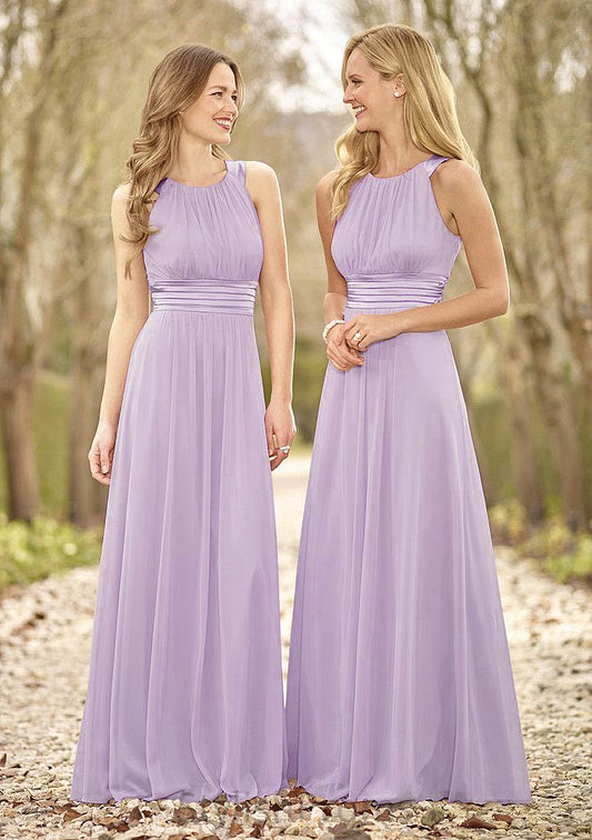 Scoop Neck A-Line/Princess Long/Floor-Length Chiffon Bridesmaid Dresses Lilah HQP0025516