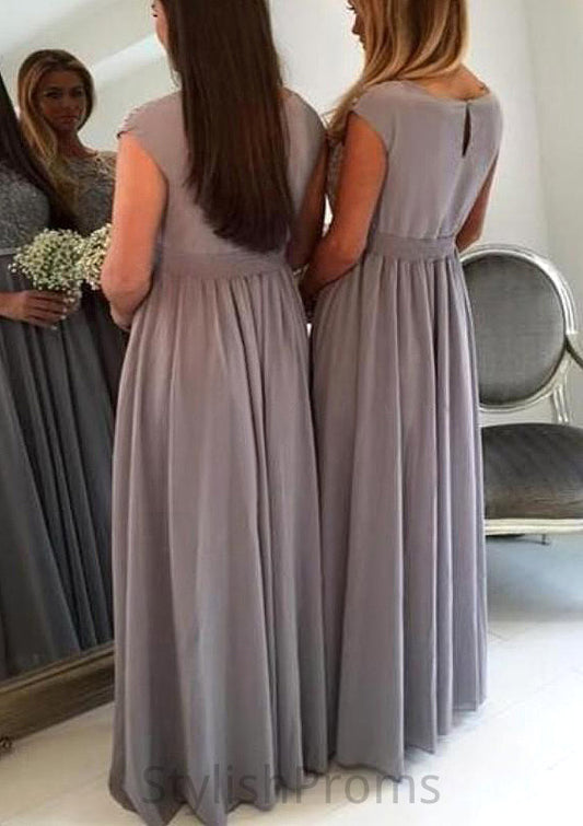 Bateau A-Line/Princess Long/Floor-Length Chiffon Bridesmaid Dresses With Appliqued Callie HQP0025517