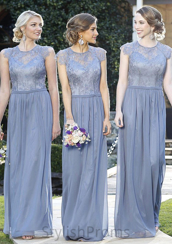 A-Line/Princess Sleeveless Scoop Neck Zipper Long/Floor-Length Chiffon Bridesmaid Dresses With Appliqued Nadine HQP0025547