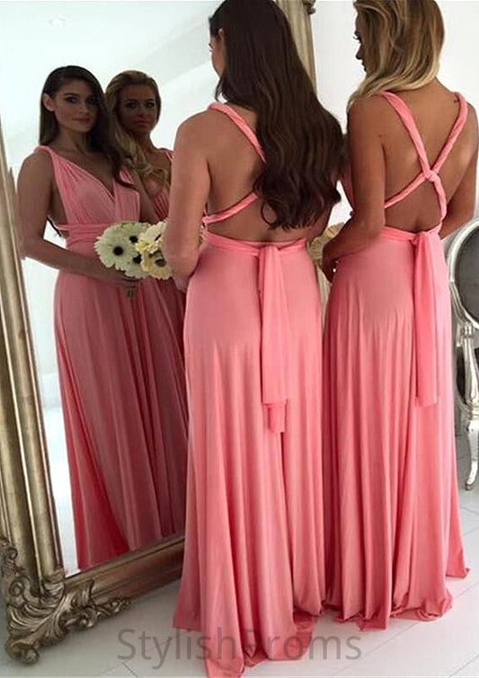 A-Line/Princess V-Neck Long/Floor-Length Chiffon Bridesmaid Dresses Cindy HQP0025551