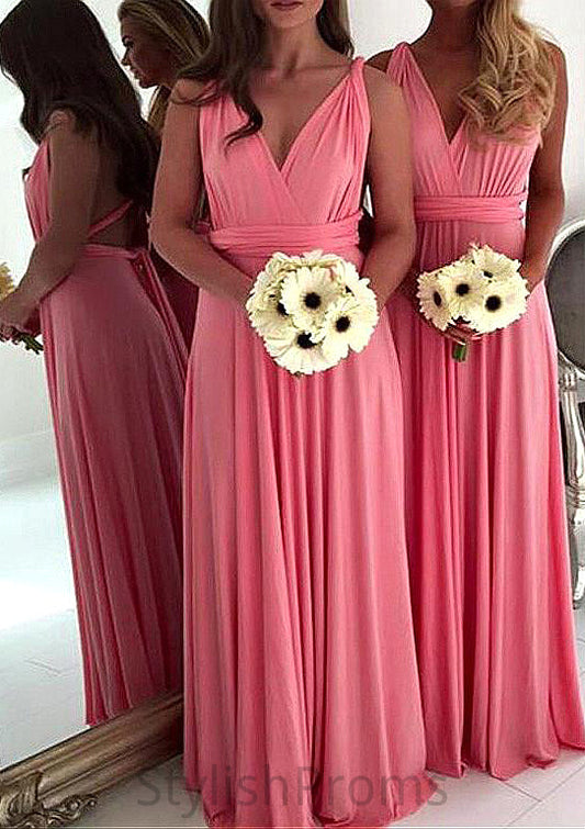 A-Line/Princess V-Neck Long/Floor-Length Chiffon Bridesmaid Dresses Cindy HQP0025551