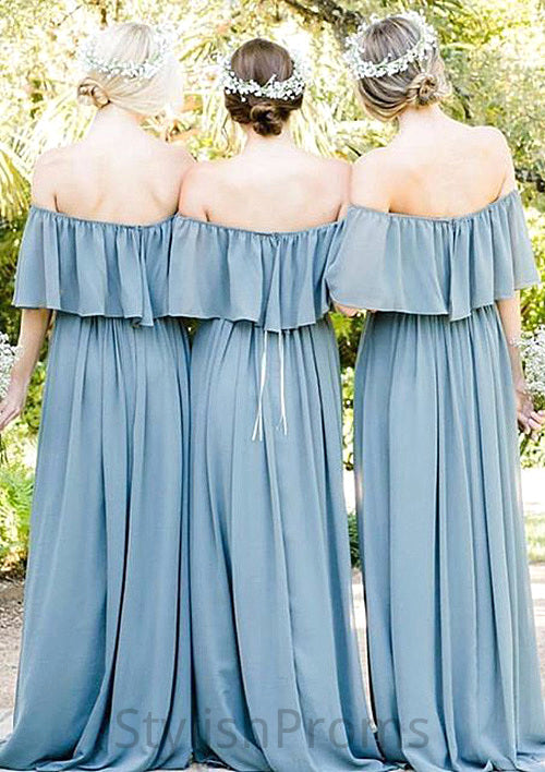 Off-The-Shoulder A-Line/Princess Long/Floor-Length Chiffon Bridesmaid Dresses With Ruffles Meredith HQP0025555