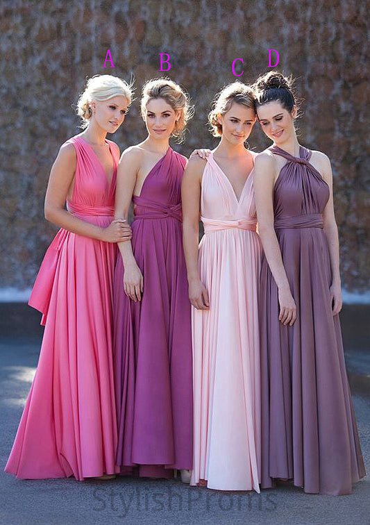 Sleeveless V Neck Long/Floor-Length A-line/Princess Chiffon Bridesmaid Dresses With Pleated Matilda HQP0025560