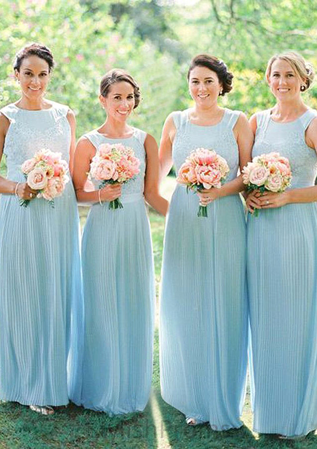 Sleeveless Scoop Neck Long/Floor-Length Chiffon A-line/Princess Bridesmaid Dresseses With Lace Riya HQP0025596