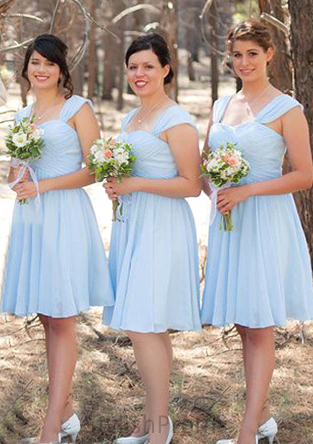 Sleeveless Scalloped Neck Knee-Length A-line/Princess Chiffon Bridesmaid Dresseses With Pleated Dayana HQP0025606