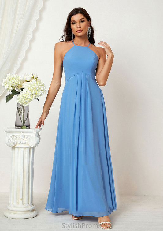 A-line Empire Halter Sleeveless Chiffon Long/Floor-Length Bridesmaid Dresses With Ruffles Ally HQP0025611