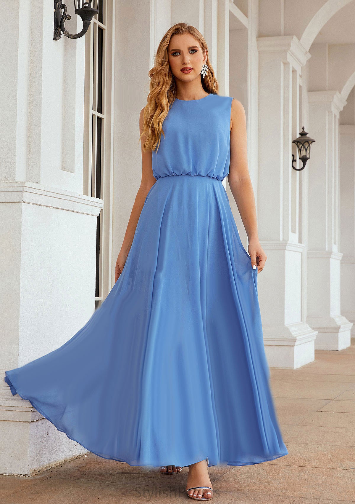 A-line Scoop Neck Sleeveless Chiffon Long/Floor-Length Bridesmaid Dresses Elisa HQP0025618