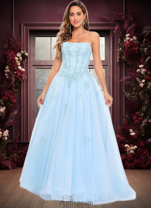 Jimena Ball-Gown/Princess Straight Sweep Train Tulle Prom Dresses With Sequins Appliques Lace HQP0025864