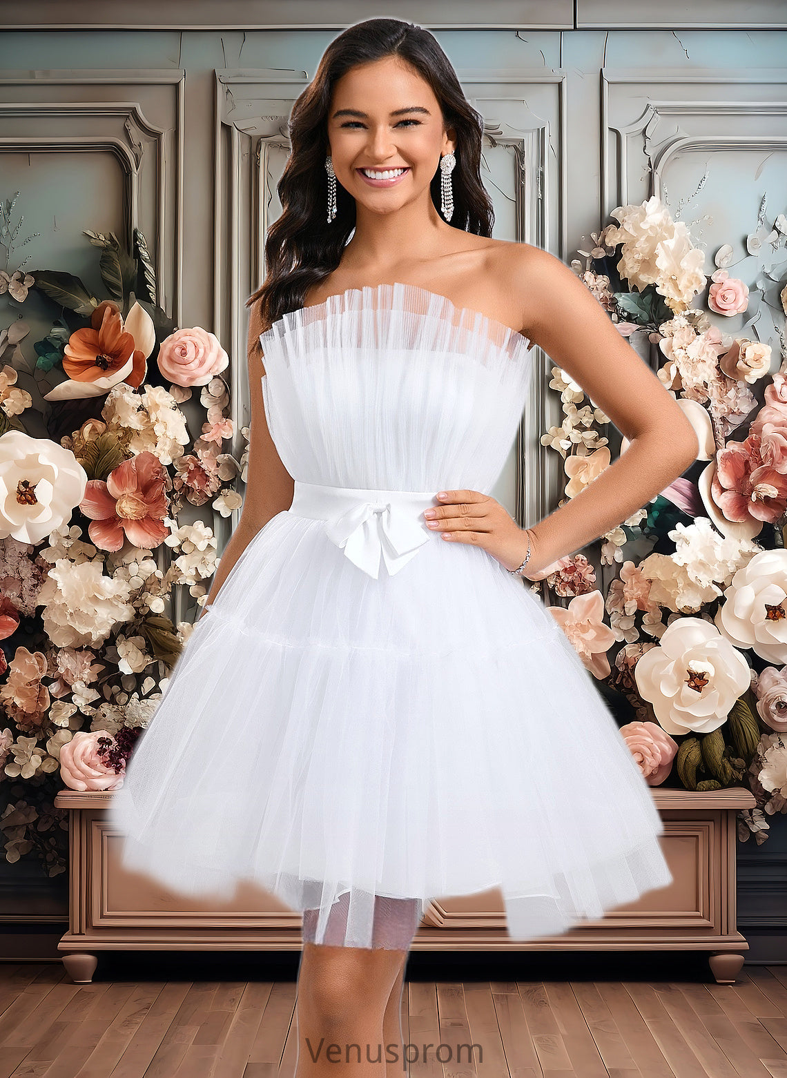 Miracle Ball-Gown/Princess Asymmetrical Short Tulle Homecoming Dress With Bow HQP0025709