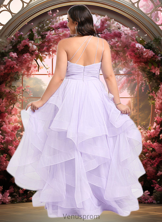 Janelle Ball-Gown/Princess Asymmetrical One Shoulder Floor-Length Tulle Prom Dresses HQP0025867