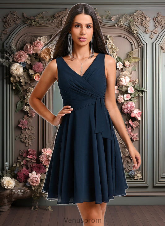 Simone A-line V-Neck Short Chiffon Homecoming Dress With Pleated HQP0025644