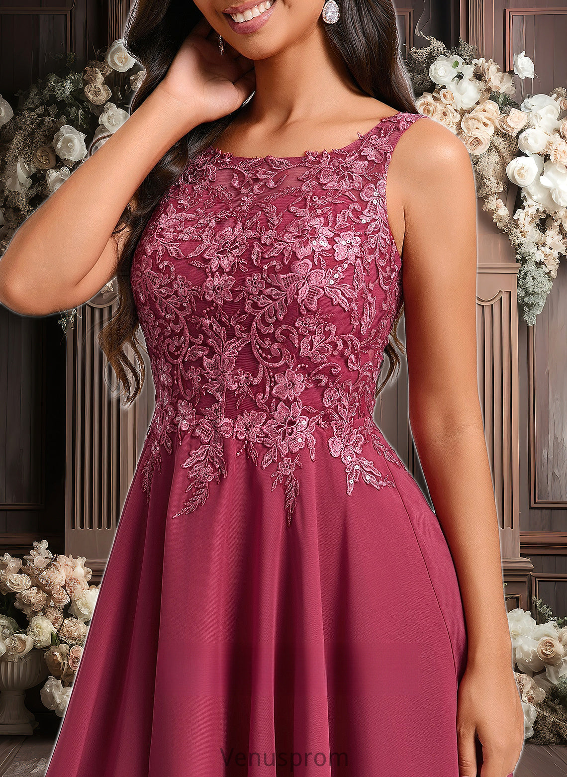 Quinn A-line Scoop Short Chiffon Homecoming Dress With Sequins Appliques Lace HQP0025681