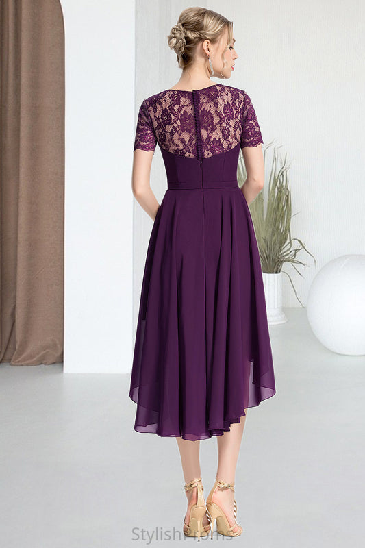 Tabitha A-line Scoop Asymmetrical Chiffon Lace Homecoming Dress HQP0020587