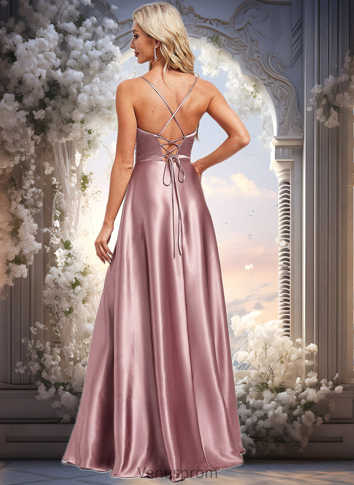 Sophie A-line V-Neck Floor-Length Stretch Satin Bridesmaid Dress HQP0025822